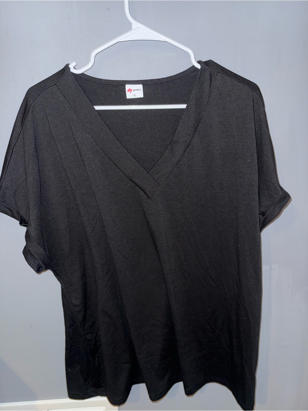 WIHOLL Women’s XL Black V-Neck Short Sleeve Relaxed Fit Stretch Top